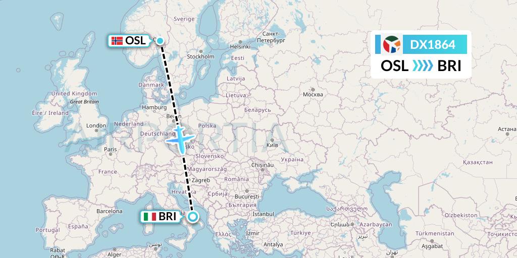 DX1864 Danish Air Transport Flight Map: Oslo to Bari