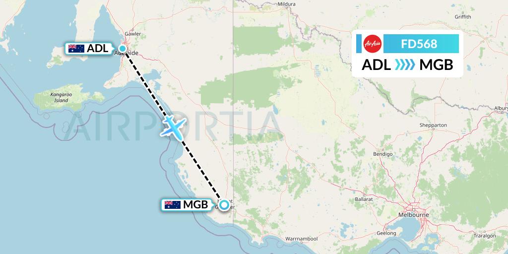 FD568 Thai AirAsia Flight Map: Adelaide to Mount Gambier
