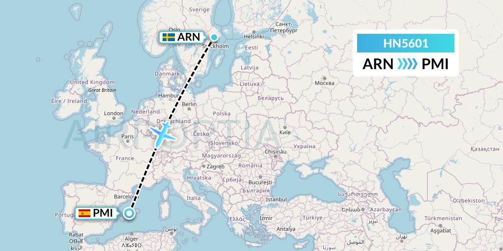 HN5601 Uab Heston Airlines Jsc Heston Airl Flight Map: Stockholm to Palma de Mallorca