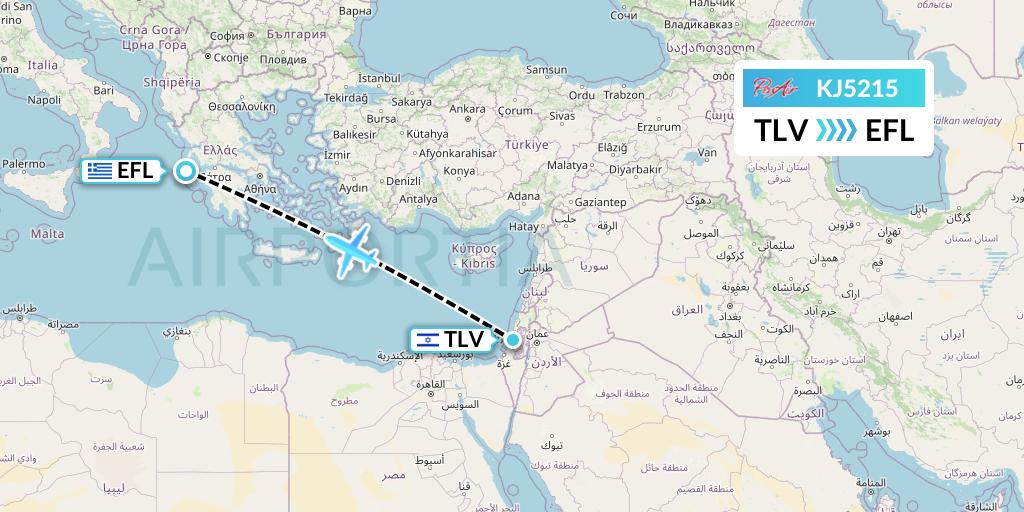 KJ5215 Air Incheon Flight Map: Tel Aviv to Kefalonia