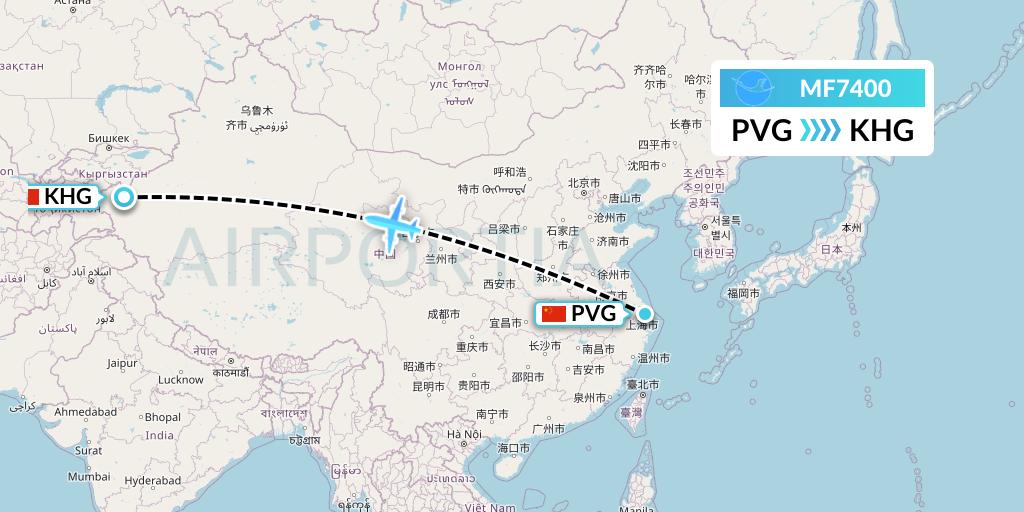 MF7400 Xiamen Airlines Flight Map: Shanghai to Kashgar