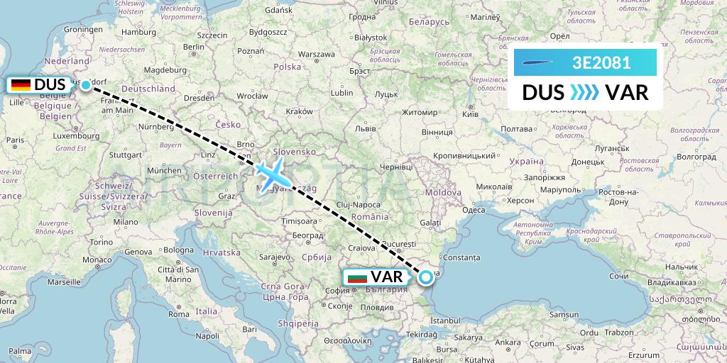 3E2081 Air Choice One Flight Map: Dusseldorf to Varna