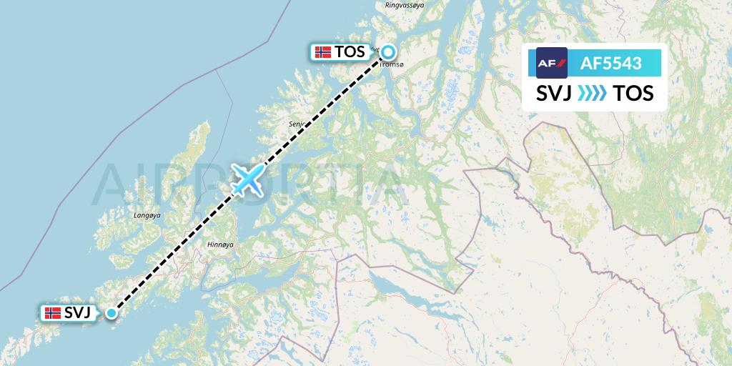 AF5543 Air France Flight Map: Svolvaer to Tromso
