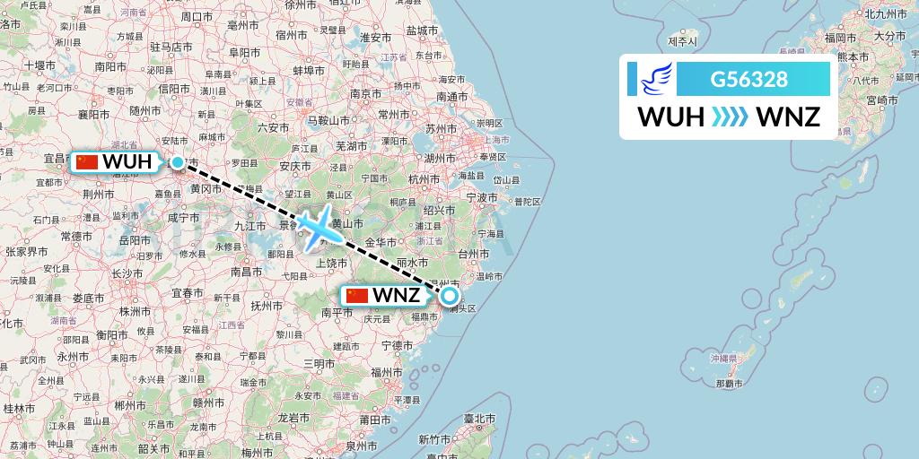 G56328 China Express Airlines Flight Map: Wuhan to Wenzhou