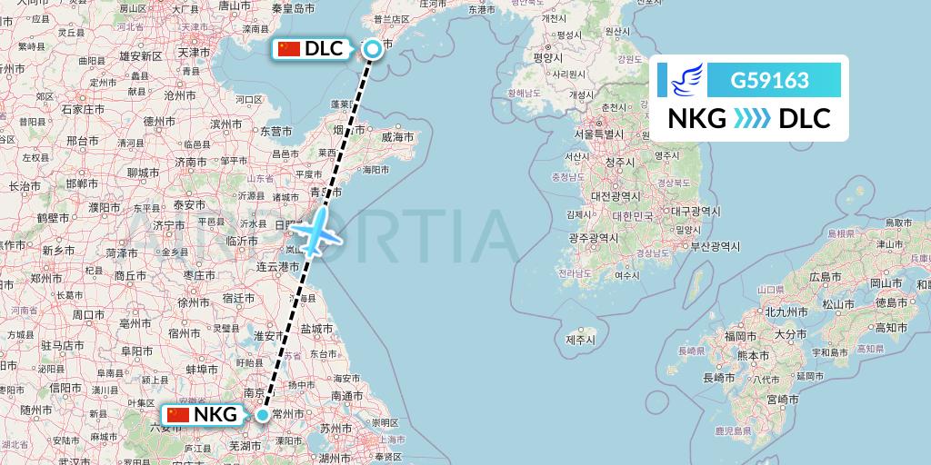 G59163 China Express Airlines Flight Map: Nanjing to Dalian