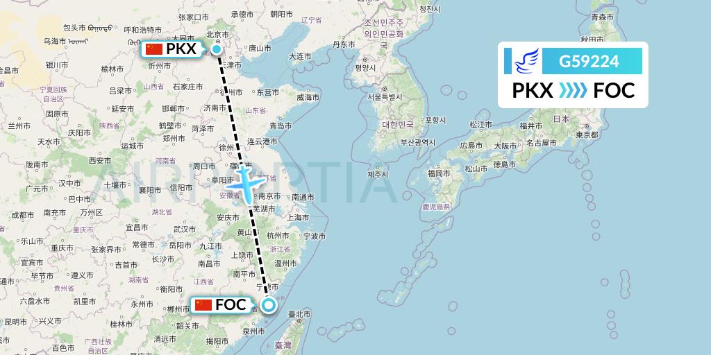 G59224 China Express Airlines Flight Map: Beijing to Fuzhou
