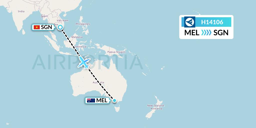 H14106 Hahn Air Systems Flight Map: Melbourne to Ho Chi Minh City