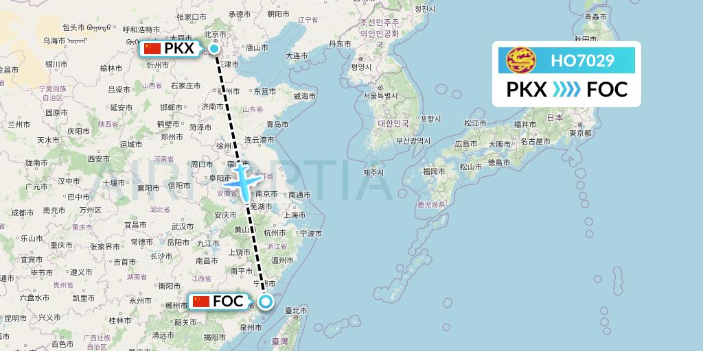 HO7029 Juneyao Airlines Flight Map: Beijing to Fuzhou