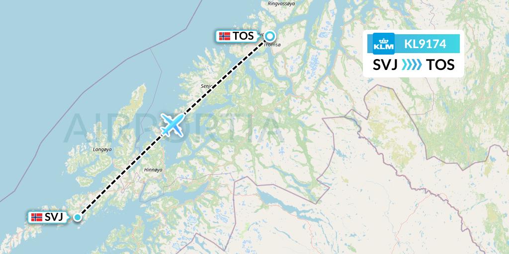 KL9174 KLM Flight Map: Svolvaer to Tromso