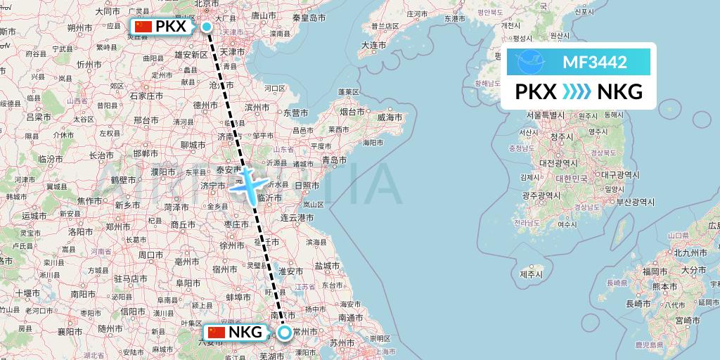 MF3442 Xiamen Airlines Flight Map: Beijing to Nanjing