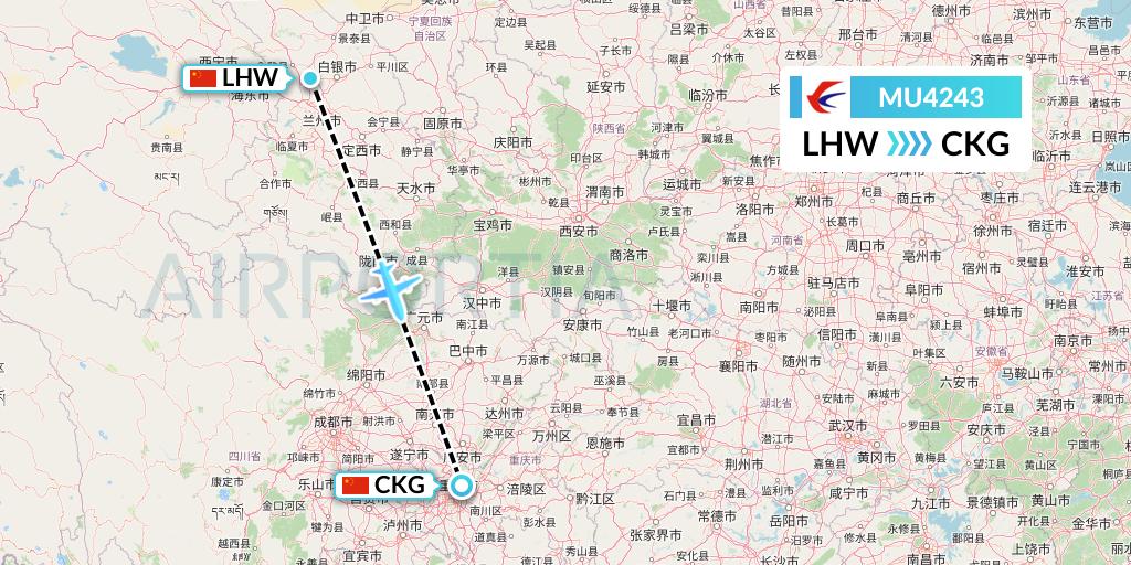 MU4243 China Eastern Airlines Flight Map: Lanzhou to Chongqing