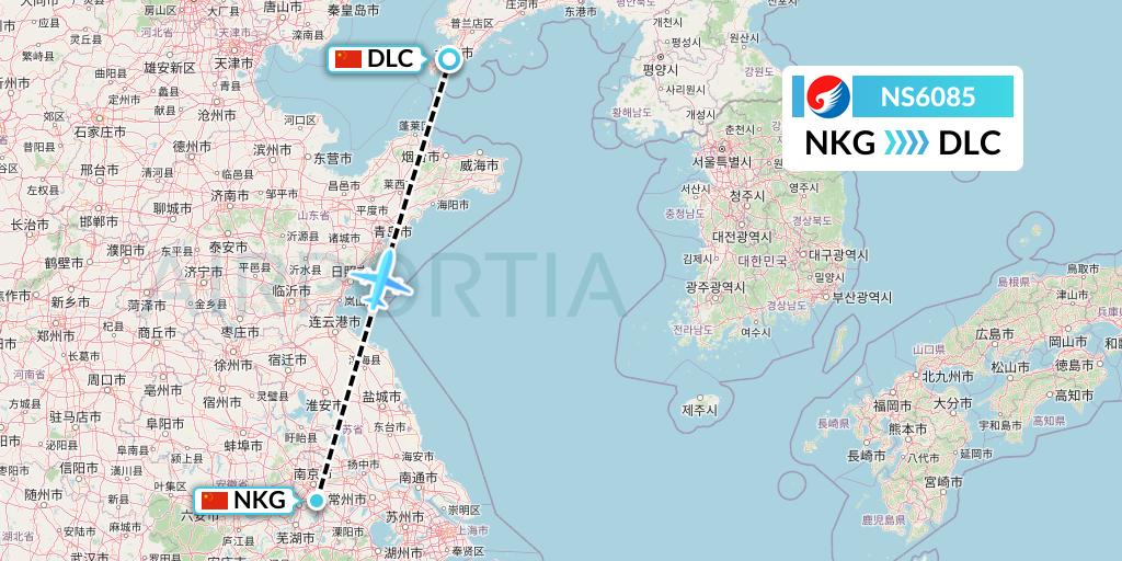 NS6085 Hebei Airlines Flight Map: Nanjing to Dalian