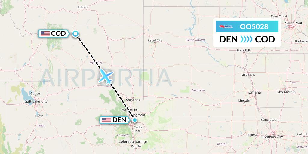 OO5028 SkyWest Airlines Flight Map: Denver to Cody