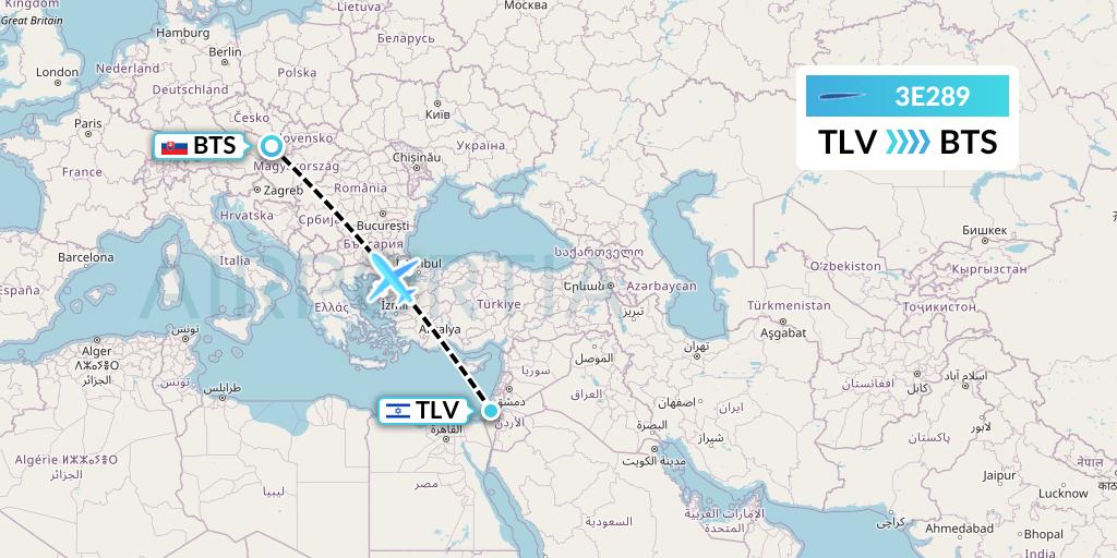 3E289 Air Choice One Flight Map: Tel Aviv to Bratislava