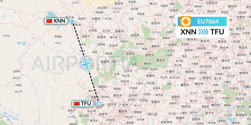 EU7064 Chengdu Airlines Flight Map: Xining to Chengdu