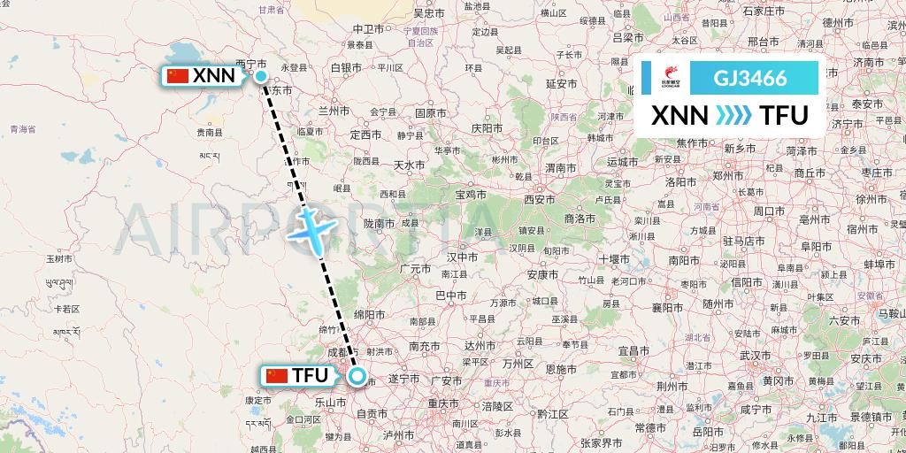 GJ3466 Loong Airlines Flight Map: Xining to Chengdu