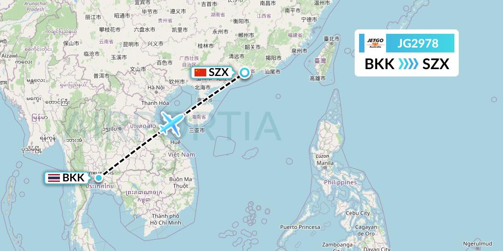 JG2978 JetGo Australia Flight Map: Bangkok to Shenzhen