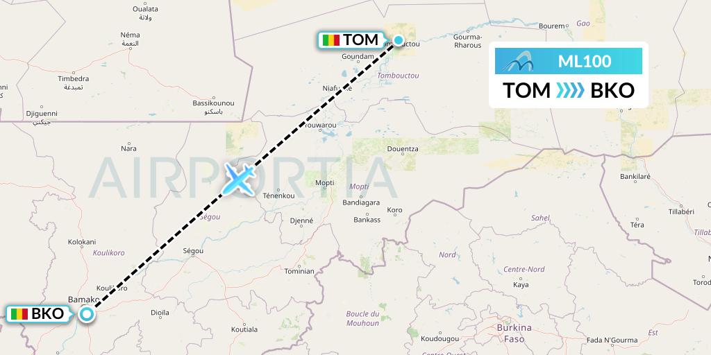 ML100 Air Mediterranee Flight Map: Timbuktu to Bamako