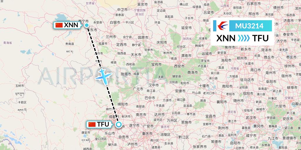 MU3214 China Eastern Airlines Flight Map: Xining to Chengdu