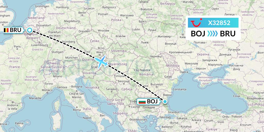 X32852 TUI fly Germany Flight Map: Burgas to Brussels