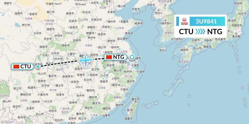 3U9841 Sichuan Airlines Flight Map: Chengdu to Nantong