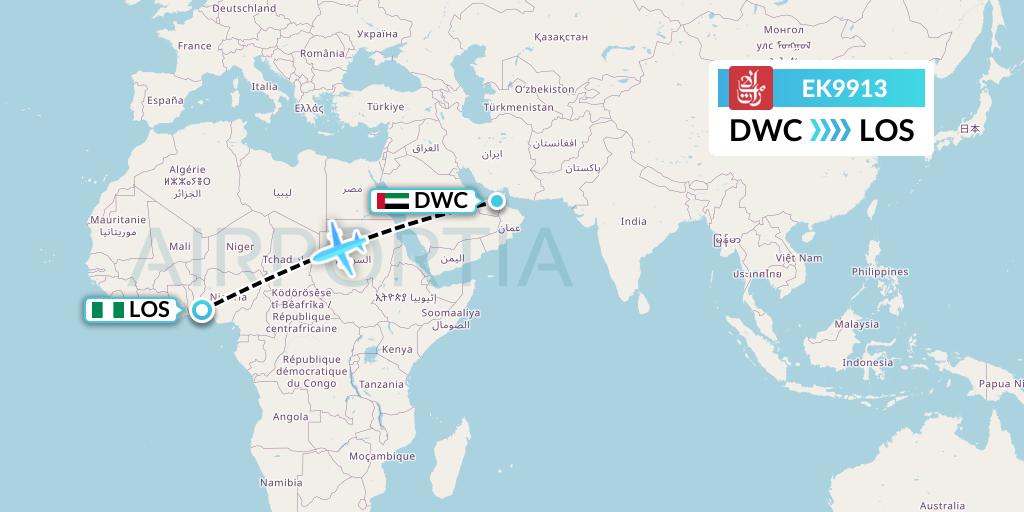EK9913 Emirates Flight Map: Dubai to Lagos