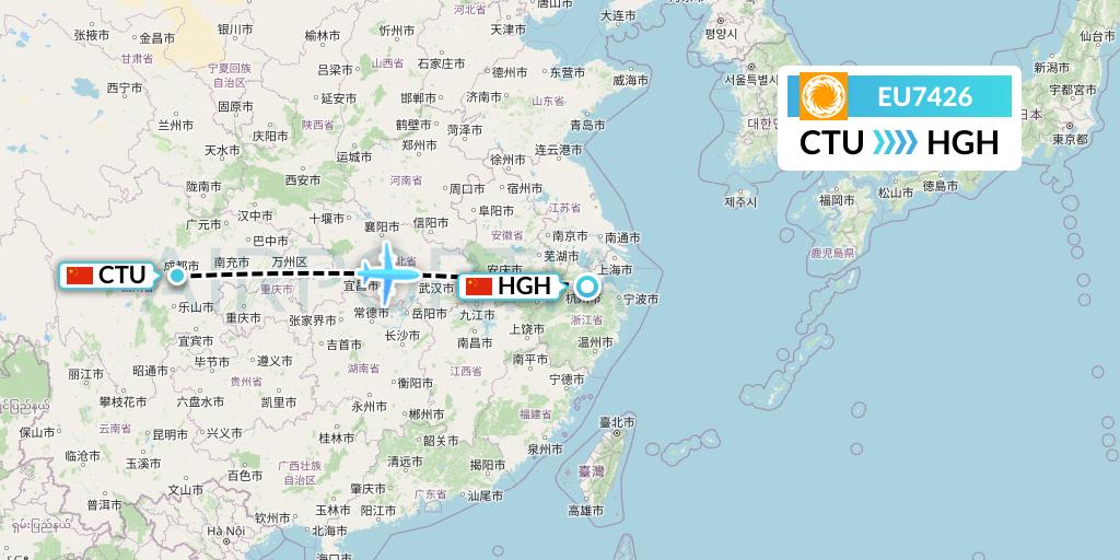 EU7426 Chengdu Airlines Flight Map: Chengdu to Hangzhou