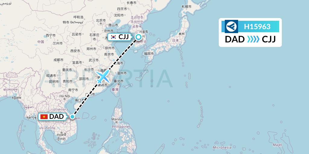 H15963 Hahn Air Systems Flight Map: Da Nang to Cheongju