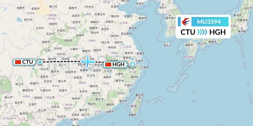 MU3594 China Eastern Airlines Flight Map: Chengdu to Hangzhou