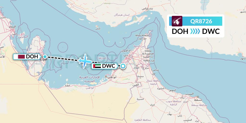 QR8726 Qatar Airways Flight Map: Doha to Dubai