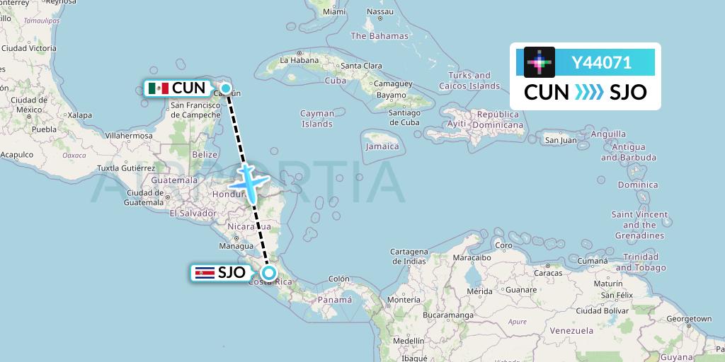 Y44071 Volaris Flight Map: Cancun to San Jose