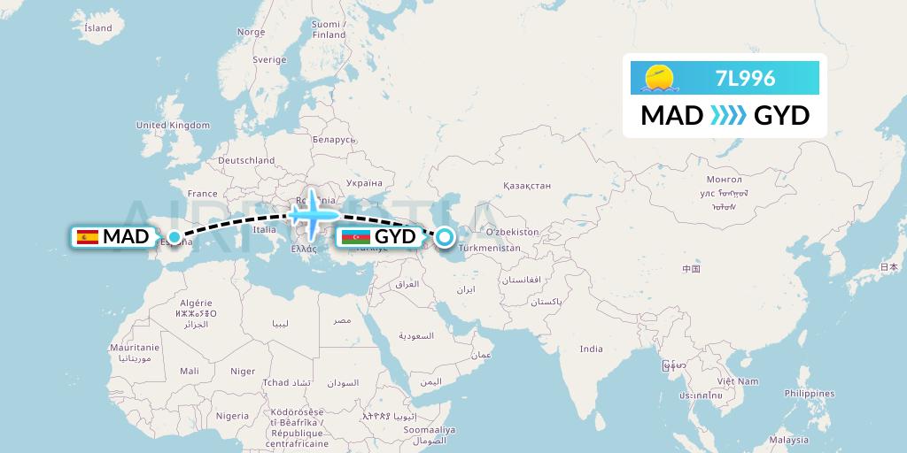 7L996 Silk Way West Airlines Flight Map: Madrid to Baku