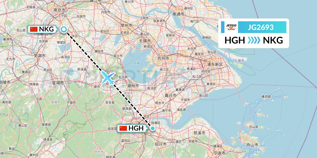 JG2693 JetGo Australia Flight Map: Hangzhou to Nanjing