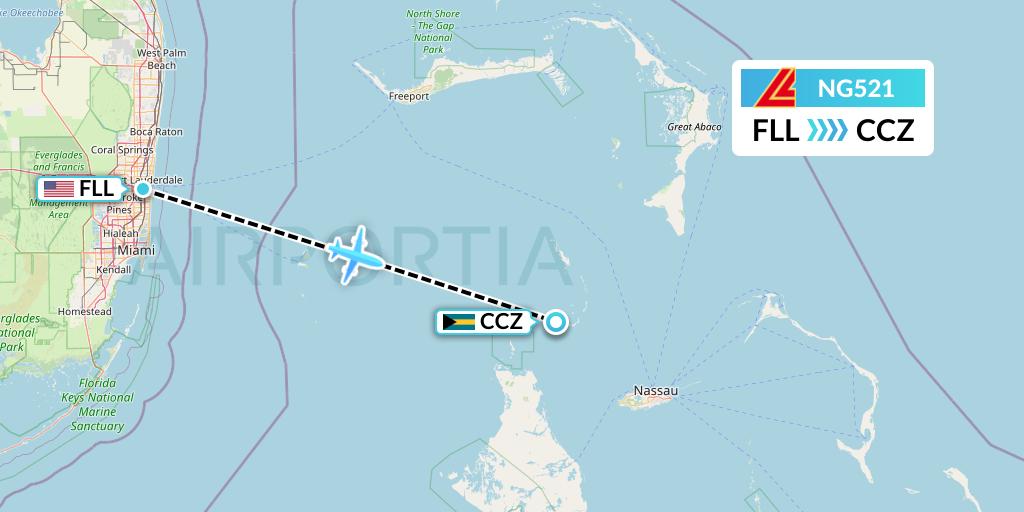 NG521 Aero Contractors Flight Map: Fort Lauderdale to Bahamas