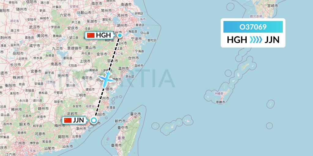 O37069 SF Airlines Flight Map: Hangzhou to Jinjiang