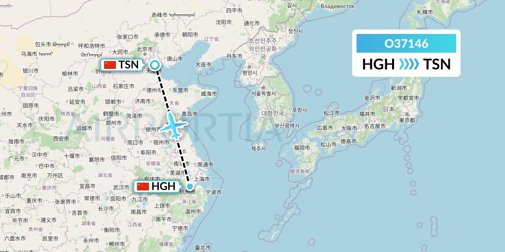 O37146 SF Airlines Flight Map: Hangzhou to Tianjin