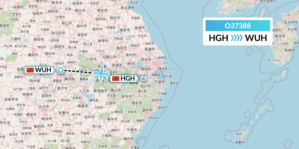 O37388 SF Airlines Flight Map: Hangzhou to Wuhan