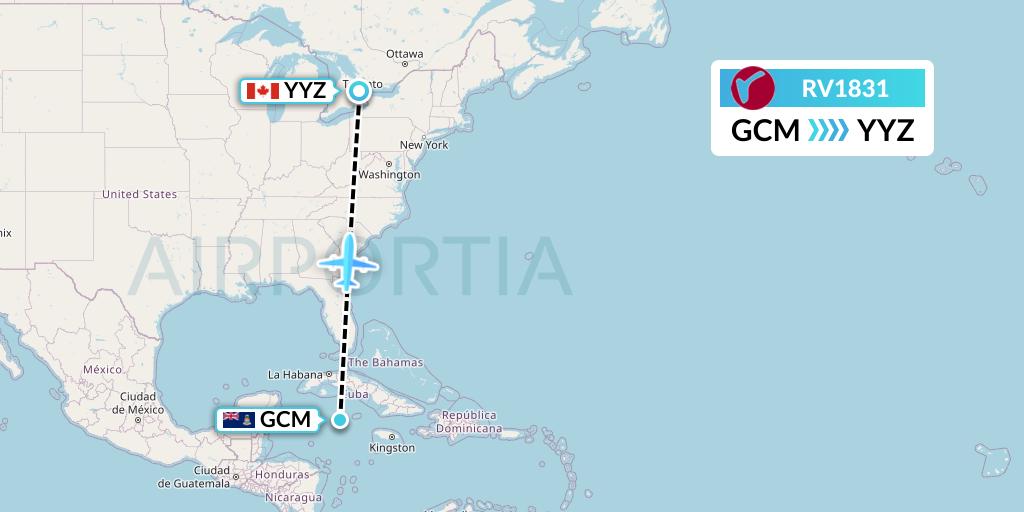 RV1831 Air Canada Rouge Flight Map: George Town to Toronto