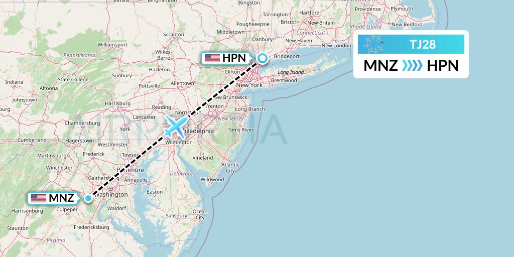 TJ28 Tradewind Aviation Flight Map: Manassas to White Plains