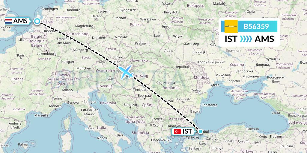 B56359 Fly SAX Flight Map: Istanbul to Amsterdam