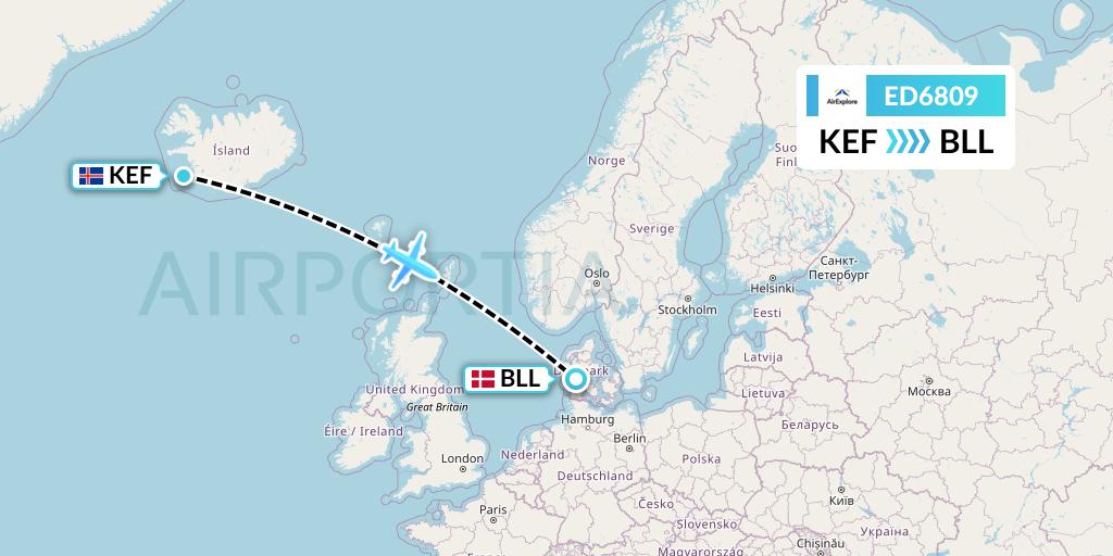 ED6809 AirExplore Flight Map: Reykjavik to Billund