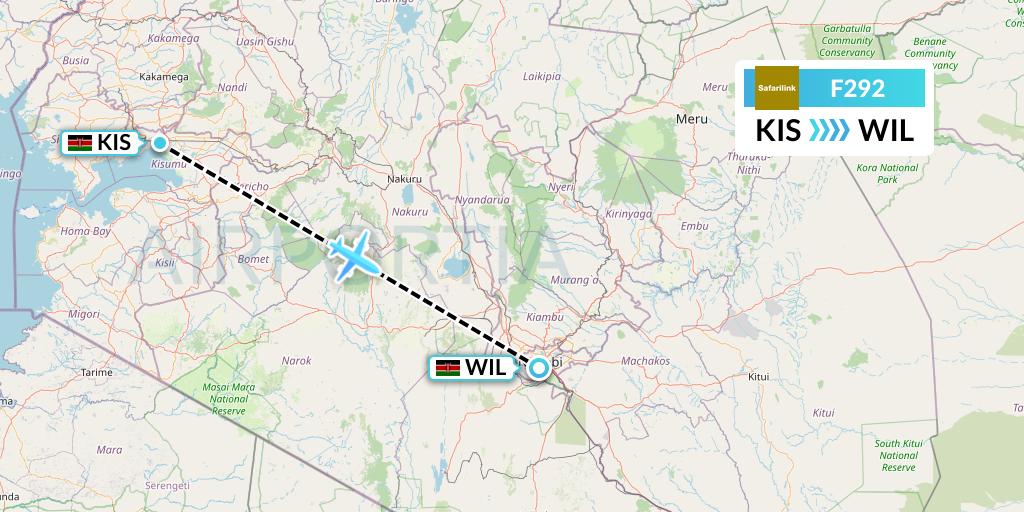 F292 Safarilink Aviation Flight Map: Kisumu to Nairobi