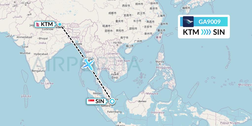 GA9009 Garuda Indonesia Flight Map: Kathmandu to Singapore