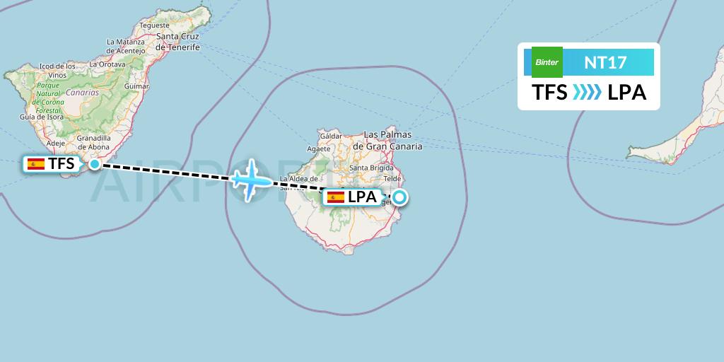 NT17 Binter Canarias Flight Map: Tenerife to Las Palmas