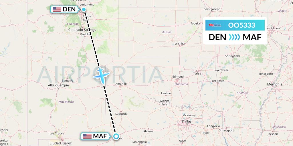OO5333 SkyWest Airlines Flight Map: Denver to Midland