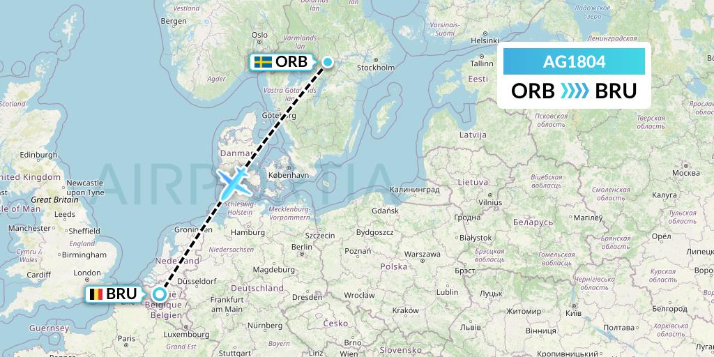 AG1804 Aruba Airlines Flight Map: Orebro to Brussels