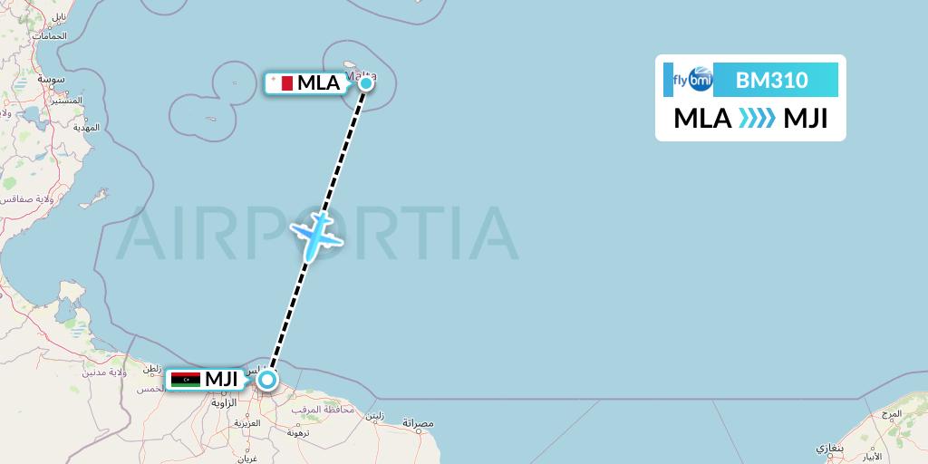 BM310 BMI Regional Flight Map: Malta to Tripoli