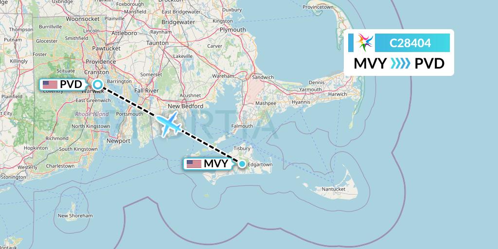 C28404 Ceiba Intercontinental Flight Map: Martha's Vineyard to Providence