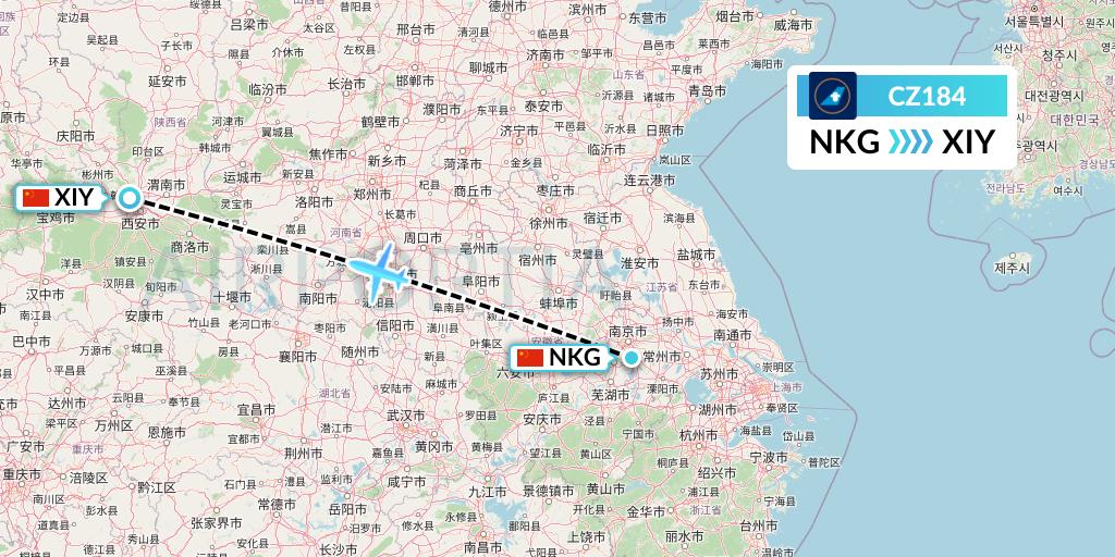 CZ184 China Southern Airlines Flight Map: Nanjing to Xi'an