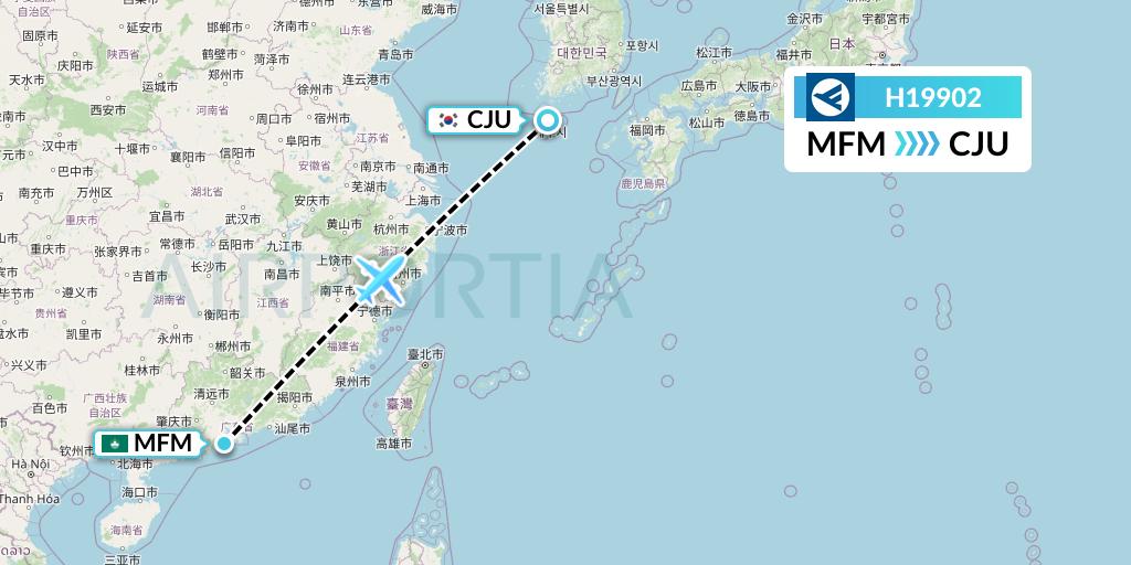 H19902 Hahn Air Systems Flight Map: Macau to Jeju